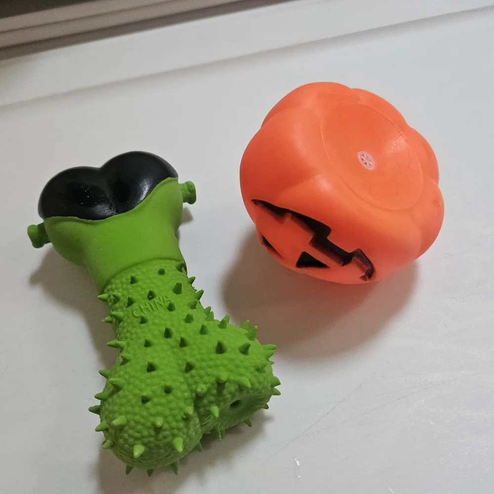 Green Monster and Orange Pumpkin Rubber Squeeky Dog Toys